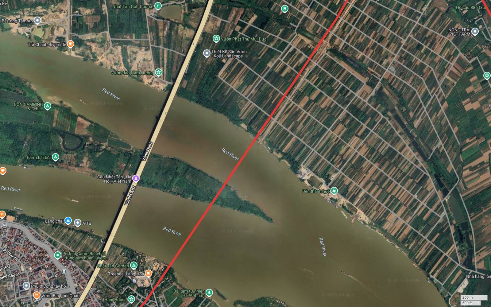 Tuyến metro số 10 Hà Nội cắt chéo lòng sông Hồng ở hạ lưu cầu Nhật Tân, đoạn hoang vắng nhất của vòng khép kín