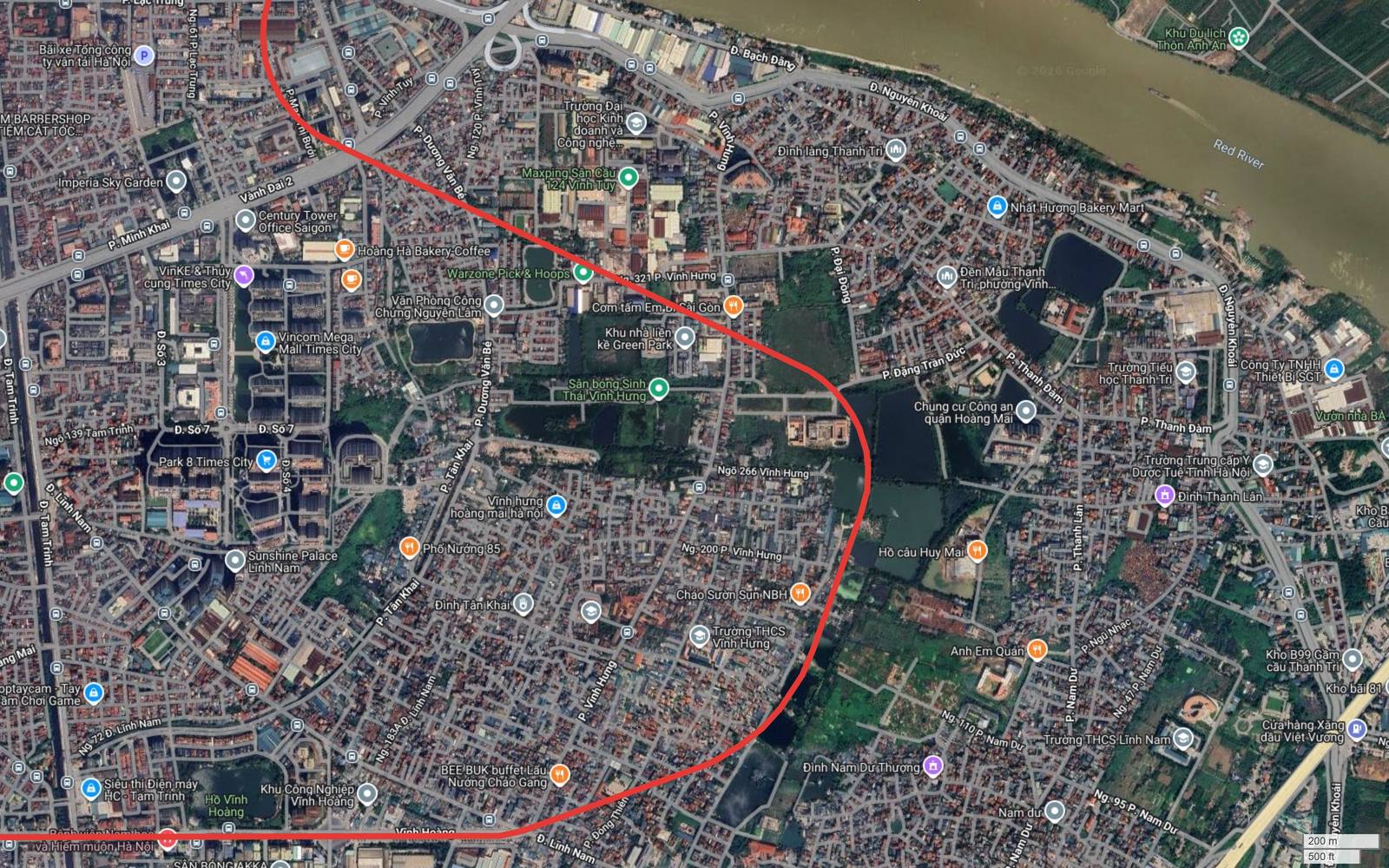 Tuyến metro số 10 Hà Nội qua Vĩnh Hưng, Thanh Trì và Nam Dư trước khi bẻ vuông góc sang tây tại Lĩnh Nam
